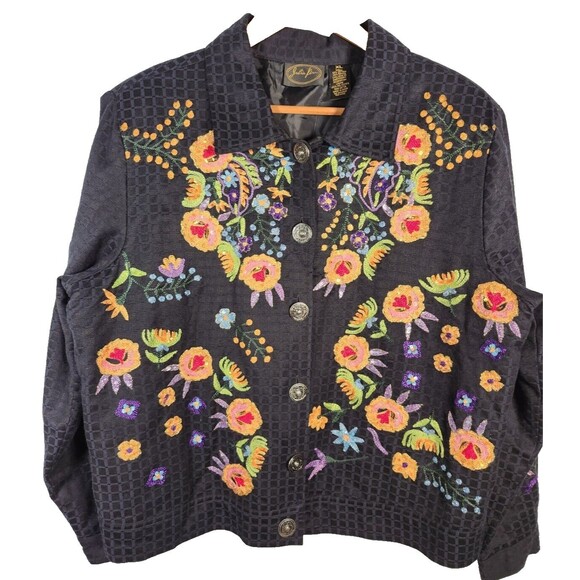 Julia Kim Embroidered Floral Jacket XL Boho Colorful Embellished Art to Wear - Picture 1 of 8